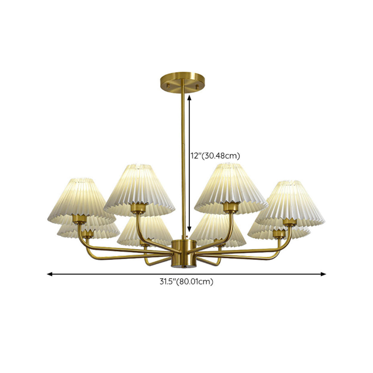 Classic Pleated Fabric Gold Chandelier Adjustable Height Image - 17