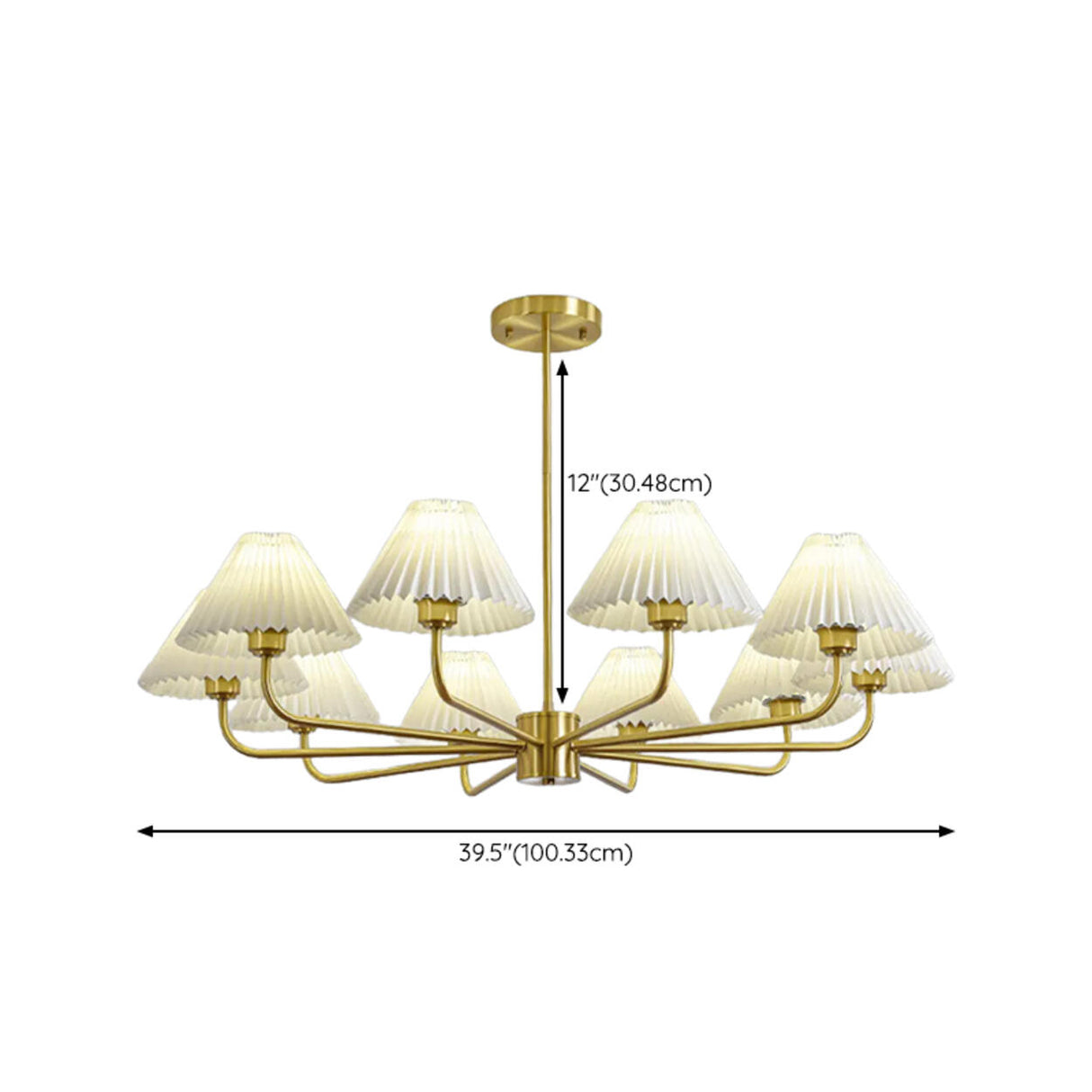 Classic Pleated Fabric Gold Chandelier Adjustable Height Image - 18