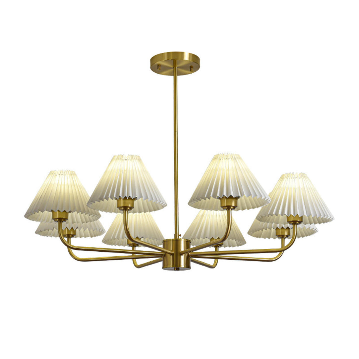 Classic Pleated Fabric Gold Chandelier Adjustable Height Image - 5