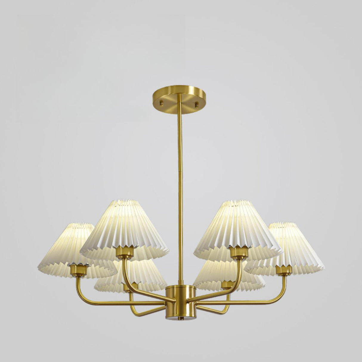 Classic Pleated Fabric Gold Chandelier Adjustable Height Image - 6