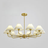 Classic Pleated Fabric Gold Chandelier Adjustable Height Image - 7