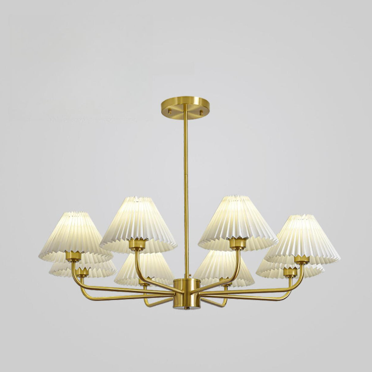 Classic Pleated Fabric Gold Chandelier Adjustable Height Image - 8