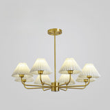 Classic Pleated Fabric Gold Chandelier Adjustable Height Image - 8