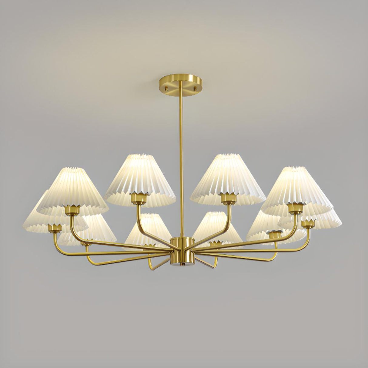 Classic Pleated Fabric Gold Chandelier Adjustable Height Image - 9