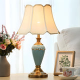 Classic Pleated Fabric Shade Green Ceramic Table Lamp Image - 10