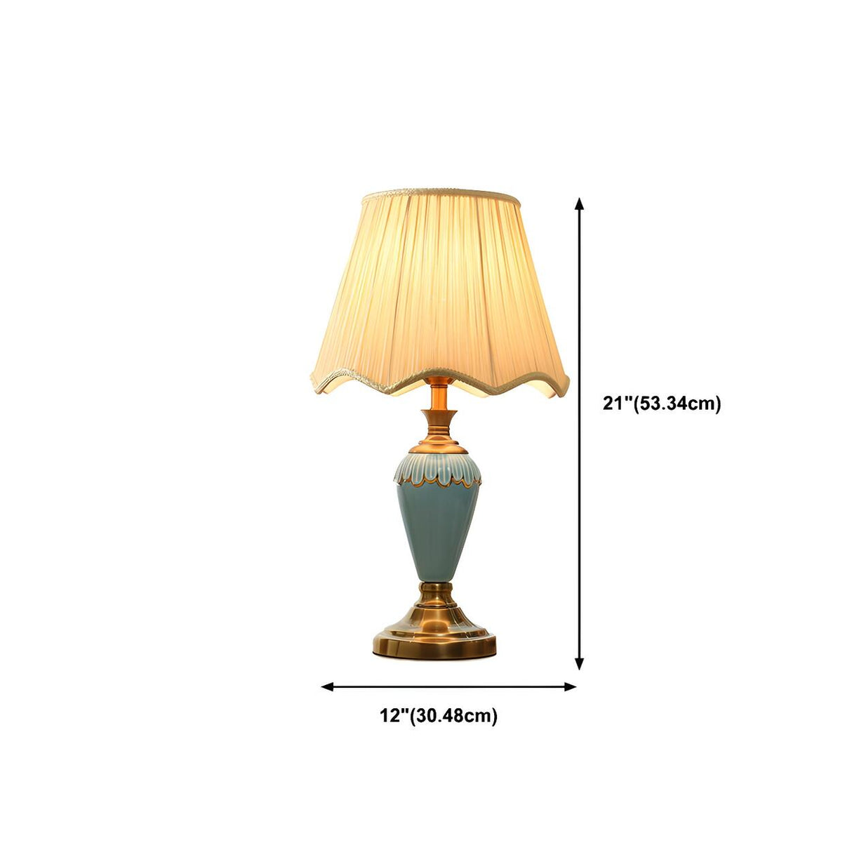 Classic Pleated Fabric Shade Green Ceramic Table Lamp 