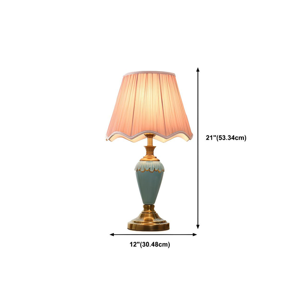 Classic Pleated Fabric Shade Green Ceramic Table Lamp Image - 17