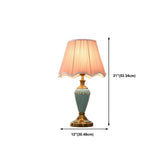 Classic Pleated Fabric Shade Green Ceramic Table Lamp Image - 17