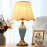 Classic Pleated Fabric Shade Green Ceramic Table Lamp Image - 2