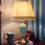 Classic Pleated Fabric Shade Green Ceramic Table Lamp Image - 3