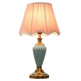 Classic Pleated Fabric Shade Green Ceramic Table Lamp Image - 5