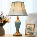 Classic Pleated Fabric Shade Green Ceramic Table Lamp Image - 7