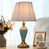 Classic Pleated Fabric Shade Green Ceramic Table Lamp Image - 9