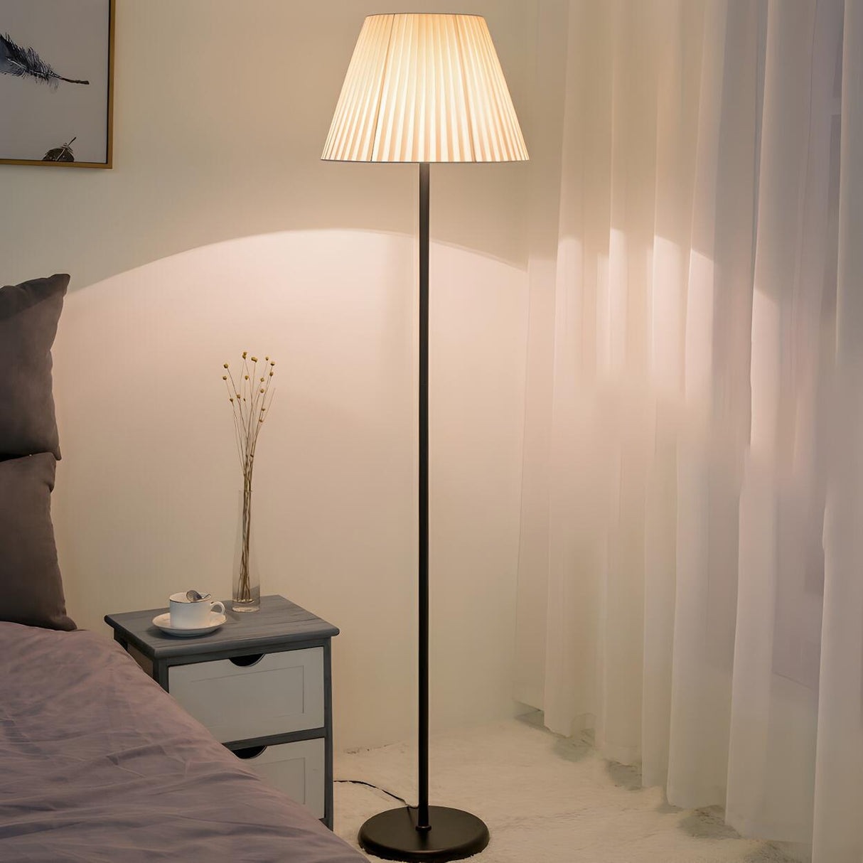 Classic Pleated Fabric Shade Standing Floor Lamp Image - 6