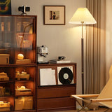 Classic Pleated Shade and Wooden Stand Floor Lamp Image - 1