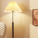 Classic Pleated Shade and Wooden Stand Floor Lamp Image - 10