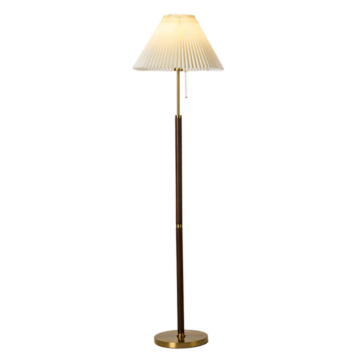 Classic Pleated Shade and Wooden Stand Floor Lamp Image - 5