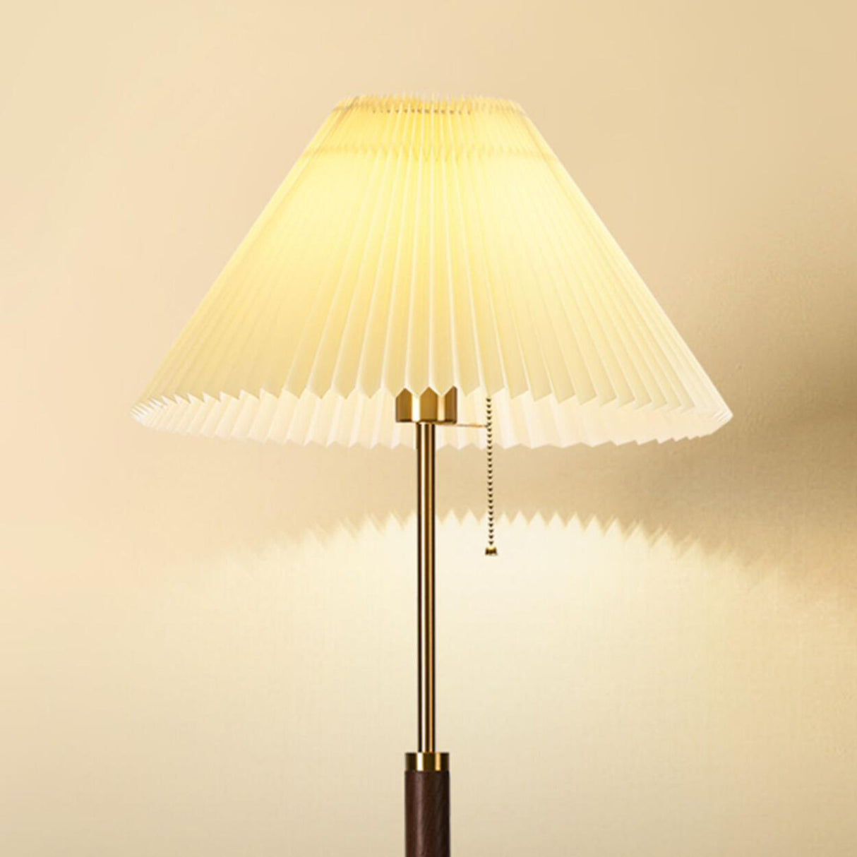 Classic Pleated Shade and Wooden Stand Floor Lamp Image - 9