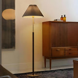 Classic Pleated Walnut Floor Lamp with Pull Chain Image - 9