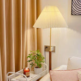 Classic Pleated Wooden Floor Lamp with Pull Chain Image - 1