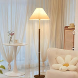 Classic Pleated Wooden Floor Lamp with Pull Chain Image - 2