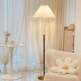 Classic Pleated Wooden Floor Lamp with Pull Chain Image - 4