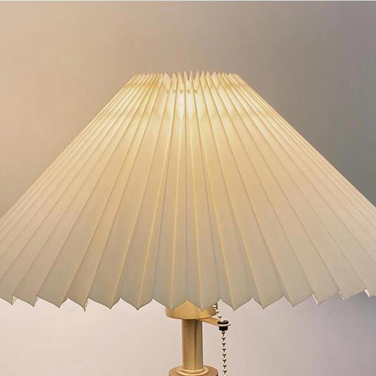 Classic Pleated Wooden Floor Lamp with Pull Chain Image - 6