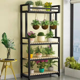 Classic Rectangle Wood Floor Metal Plant Stand Black Image - 2