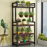 Classic Rectangle Wood Floor Metal Plant Stand Black Image - 5