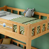 Classic Rectangle Wooden Brown Bunk Bed with Guardrail Image - 11