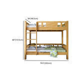 Classic Rectangle Wooden Brown Bunk Bed with Guardrail Image - 16