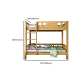 Classic Rectangle Wooden Brown Bunk Bed with Guardrail Image - 18