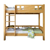 Classic Rectangle Wooden Brown Bunk Bed with Guardrail Image - 5