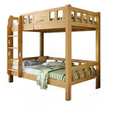 Classic Rectangle Wooden Brown Bunk Bed with Guardrail Image - 8