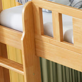 Classic Rectangle Wooden Brown Bunk Bed with Guardrail Image - 9