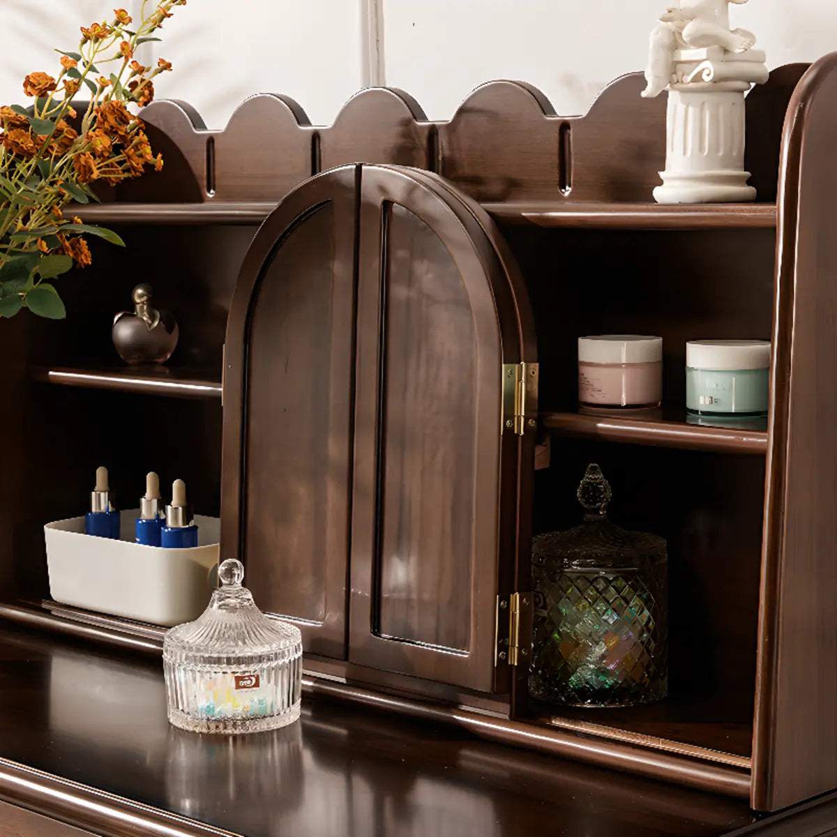 Classic Rectangular Wood Bedroom Brown Mirror Makeup Vanity Image - 6