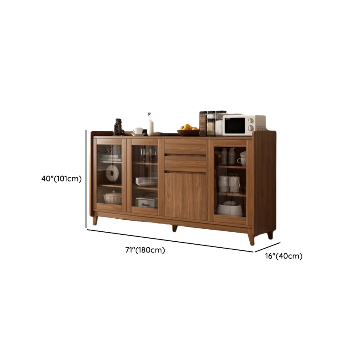 Classic Rectangular Wood Brown Short China Cabinet Image - 18