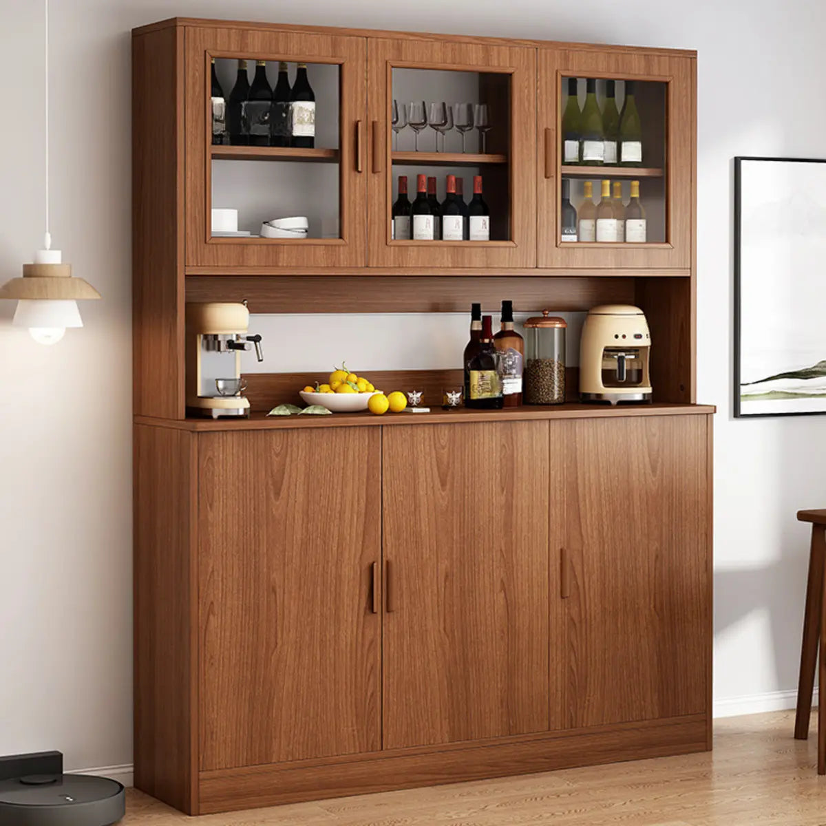 Classic Rectangular Wood Brown Storage Wine Cabinet Image - 1