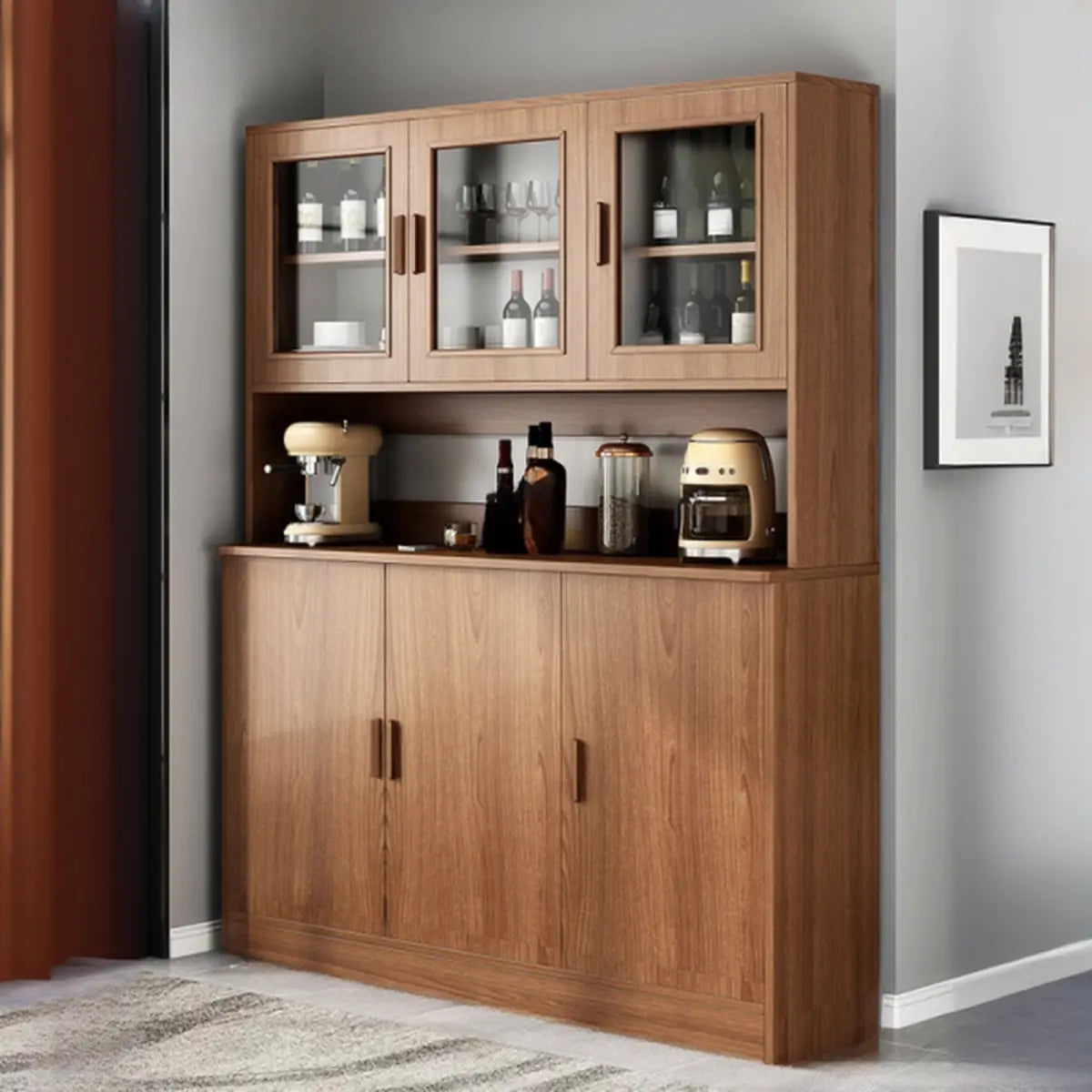 Classic Rectangular Wood Brown Storage Wine Cabinet Image - 14