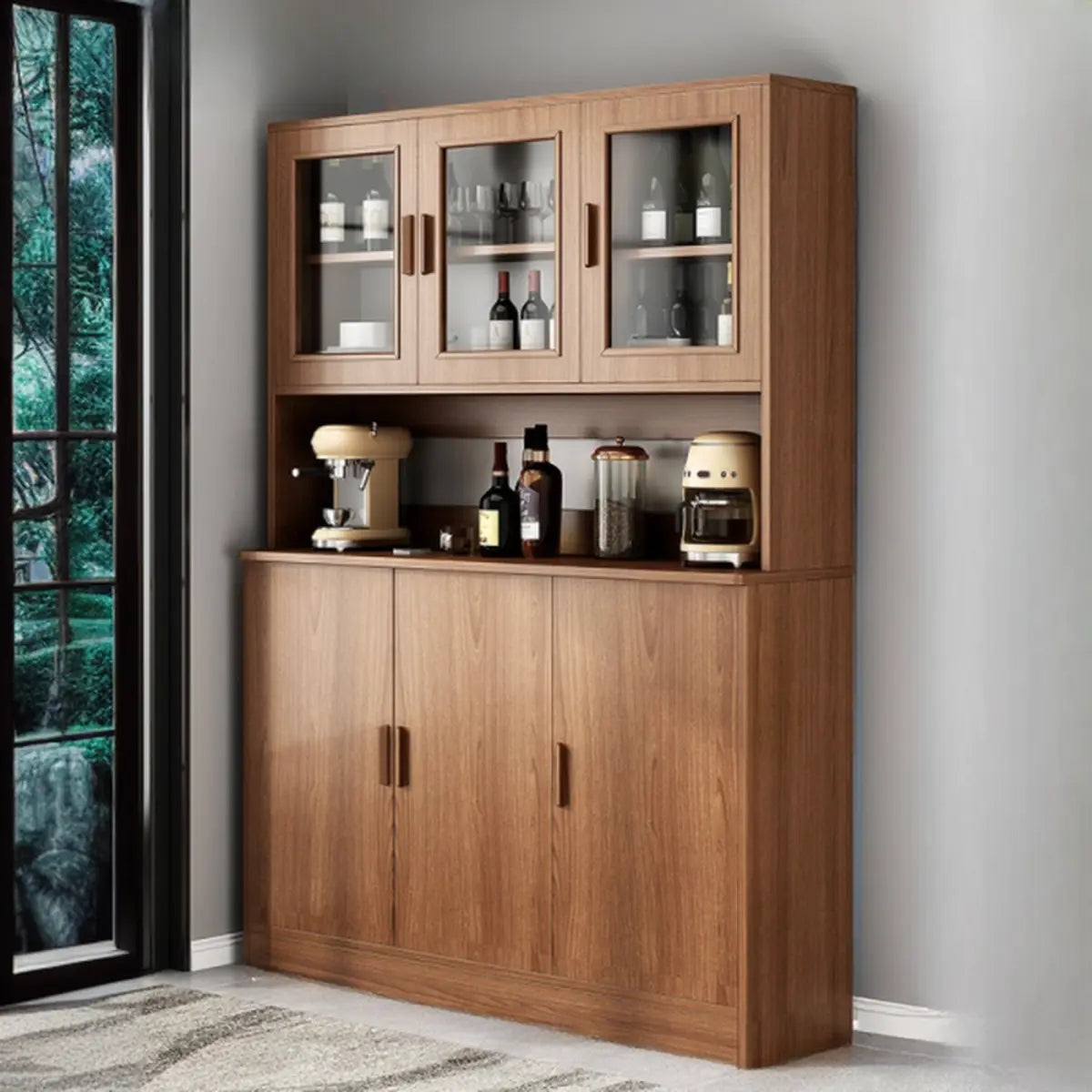 Classic Rectangular Wood Brown Storage Wine Cabinet Image - 15