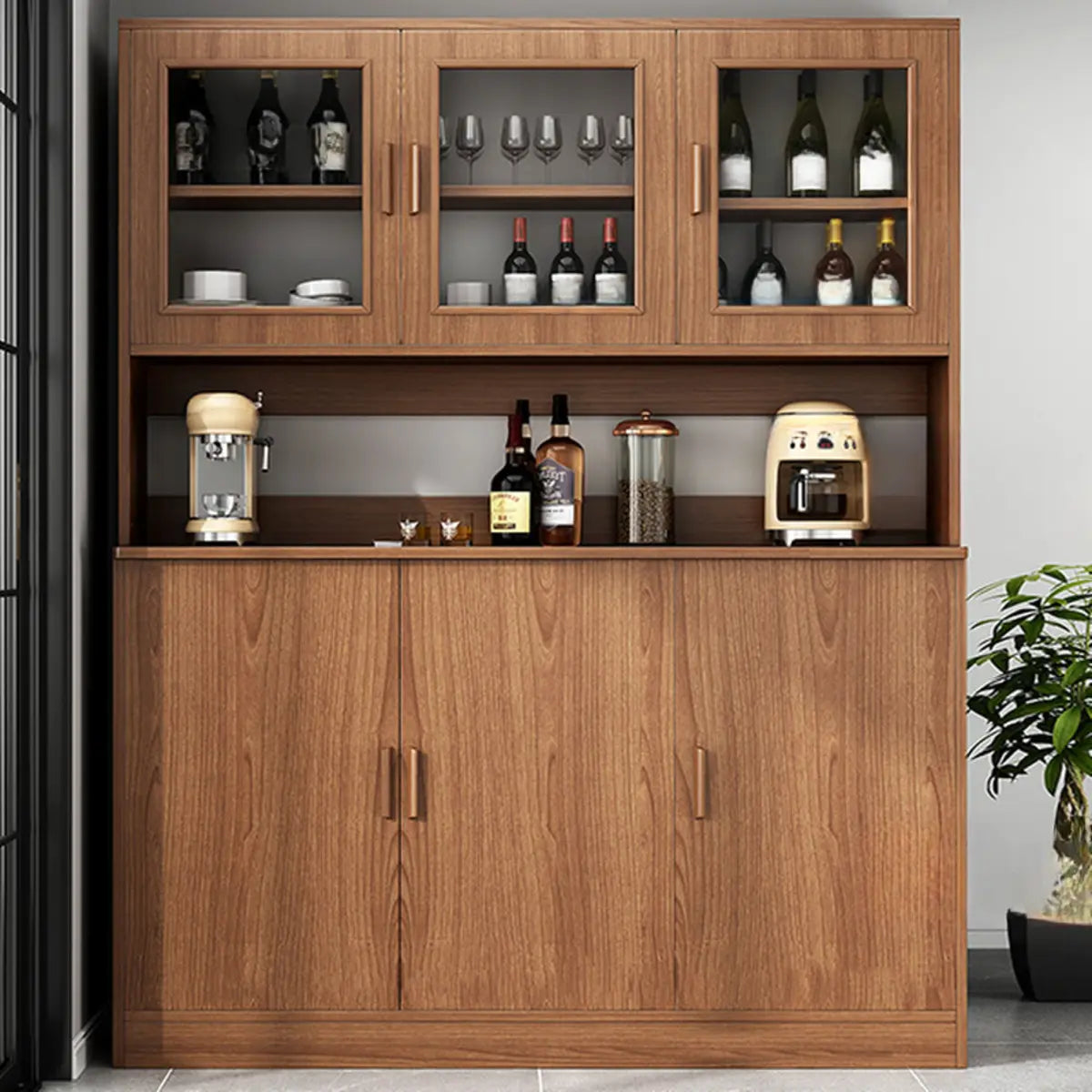 Classic Rectangular Wood Brown Storage Wine Cabinet Image - 2