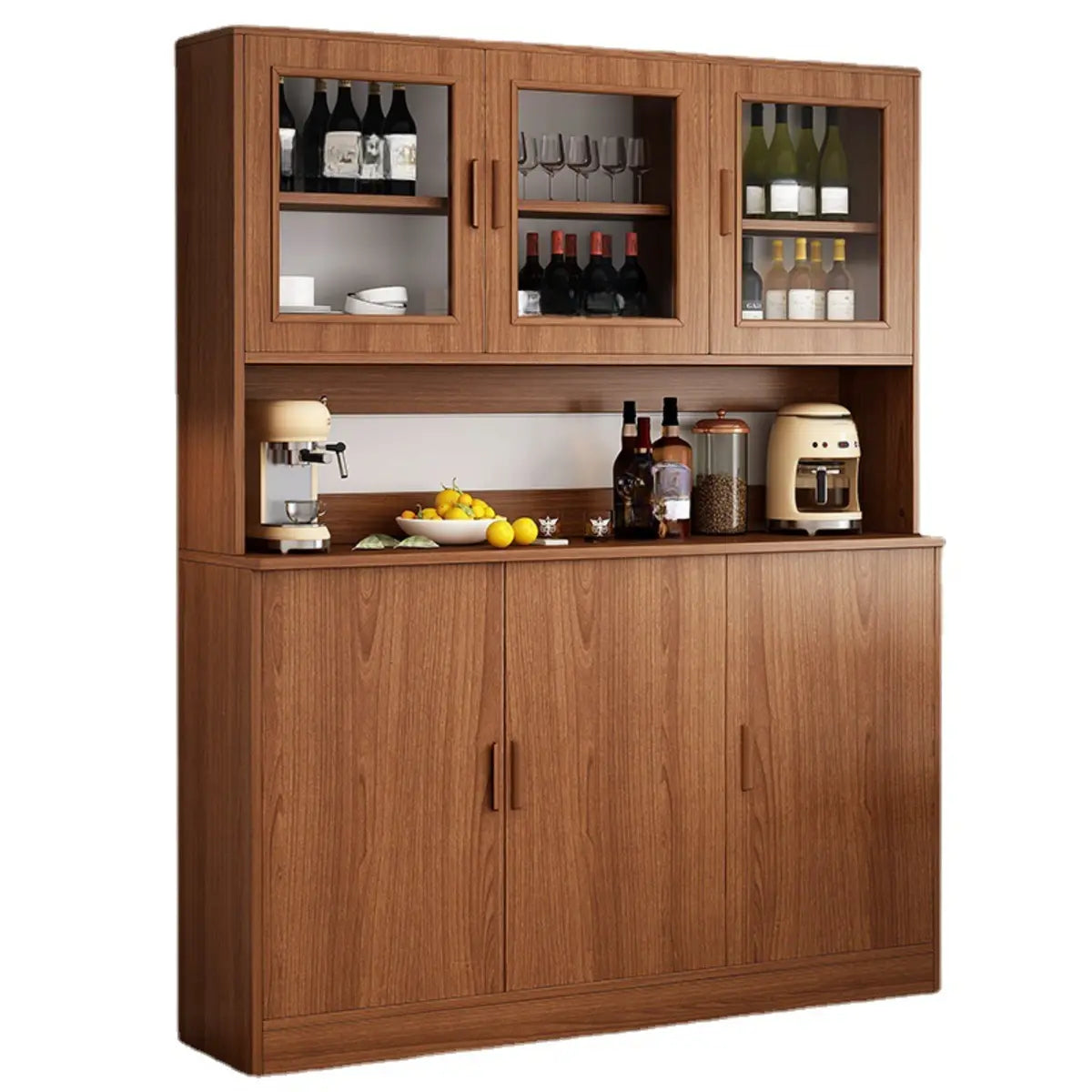 Classic Rectangular Wood Brown Storage Wine Cabinet Image - 6