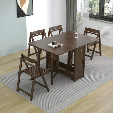 Classic Rectangular Wood  Storage Extension Dining Table Image - 1