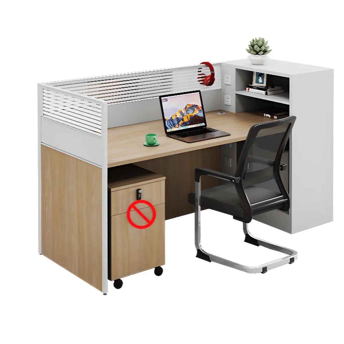 Classic Rectangular Wood White Compact Storage Office Set Image - 2