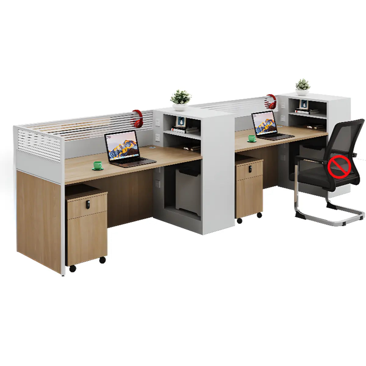 Classic Rectangular Wood White Compact Storage Office Set Image - 29