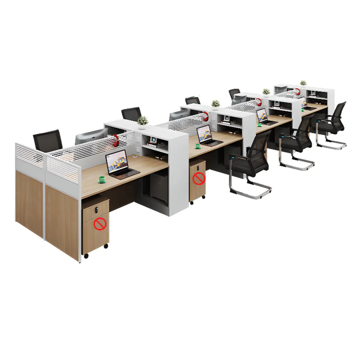 Classic Rectangular Wood White Compact Storage Office Set Image - 30