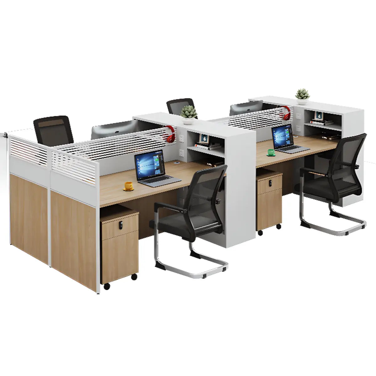 Classic Rectangular Wood White Compact Storage Office Set Image - 31