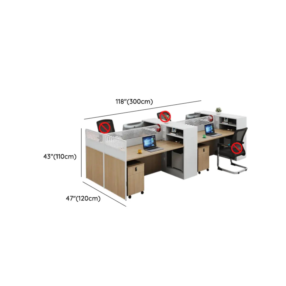 Classic Rectangular Wood White Compact Storage Office Set Image - 41