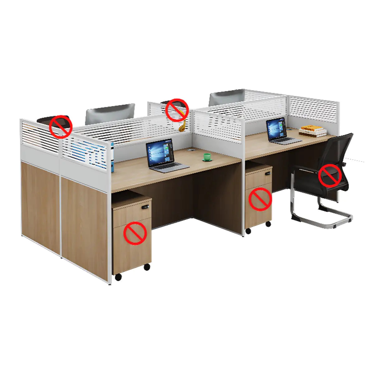 Classic Rectangular Wooden Storage Computer Desks Set Image - 10