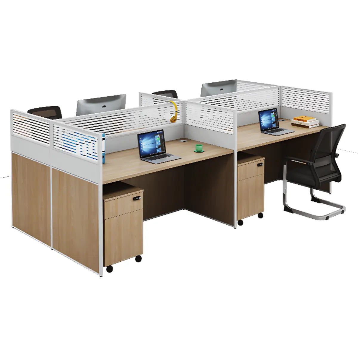 Classic Rectangular Wooden Storage Computer Desks Set Image - 16